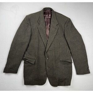 Guy Laroche Paris‎ Wool Tweed Blazer Brown Green Houndstooth 46L